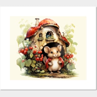 Mouse wearing red shawl  Mushroom House Posters and Art